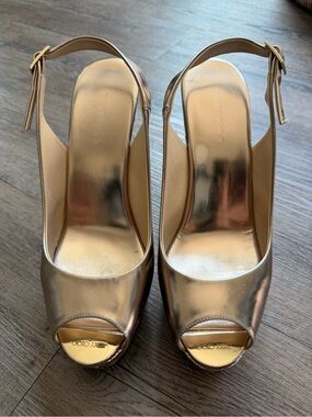Jimmy Choo Metallic Gold Peep-Toe Slingback Heels